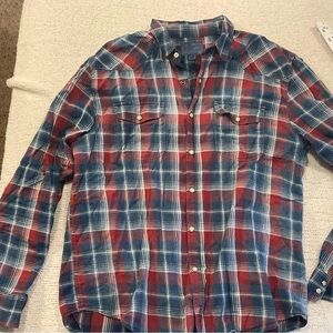 Men's Lucky Brand Red and Blue Pearl Snap Shirt